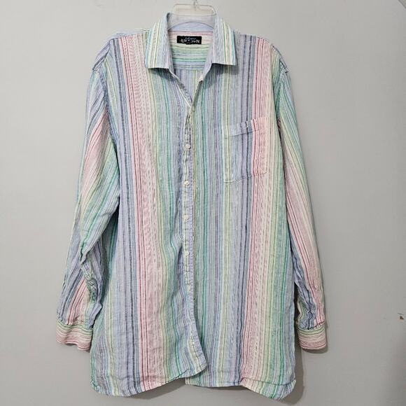 Johnny Uptown Linen Blend Button Down Shirt 2XL Multicolor Stripe Casual - Picture 2 of 13